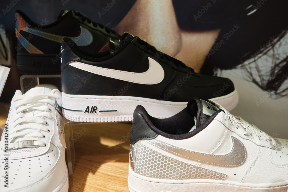 Nike Air Force One sneakers on store shelf. Mersin, Turkey - November 2020  Stock-Foto | Adobe Stock