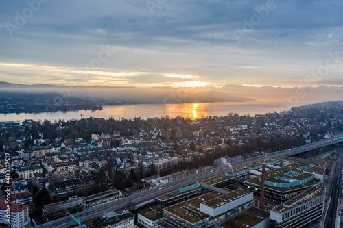 sunrise over zurich an the lake 