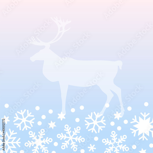 Winter background. Christmas backdrop decorated with snowflakes and deer silhouette. Vector 10 EPS. © slybrowney
