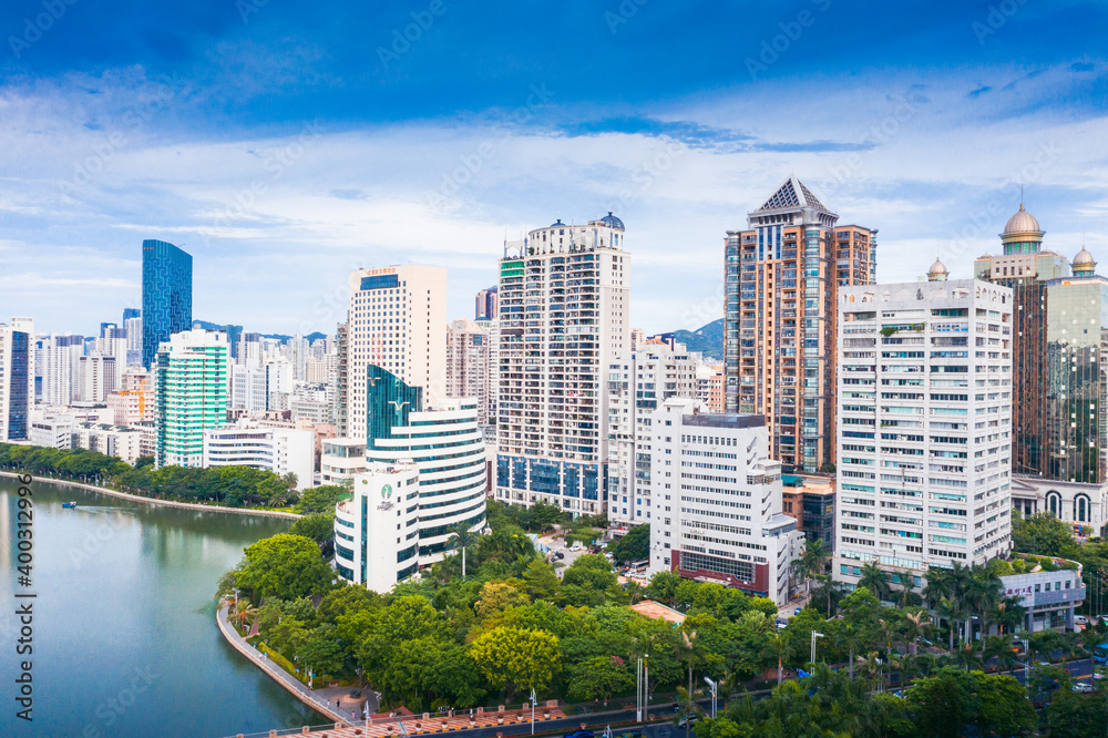 Cityscape of Bailuzhou Park, Xiamen, China