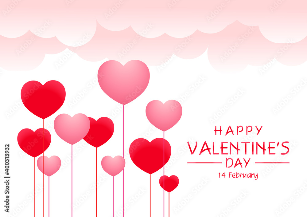 Happy Valentine's Day banner. Holiday background design with big heart made of pink, red and blue Origami Hearts on black fabric background. Horizontal poster, flyer, greeting card, header for website