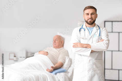 Doctor with blue ribbon in ...