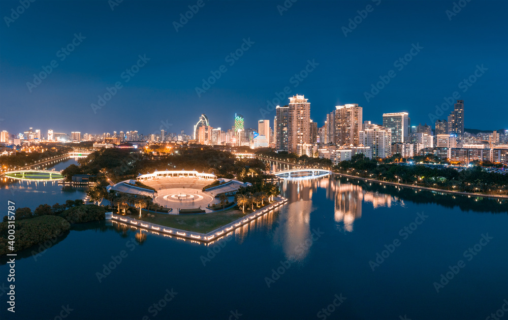 City night view of Bailuzhou Park, Xiamen, China City night view of Bailuzhou Park, Xiamen, China