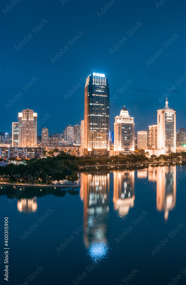 City night view of Bailuzhou Park, Xiamen, China