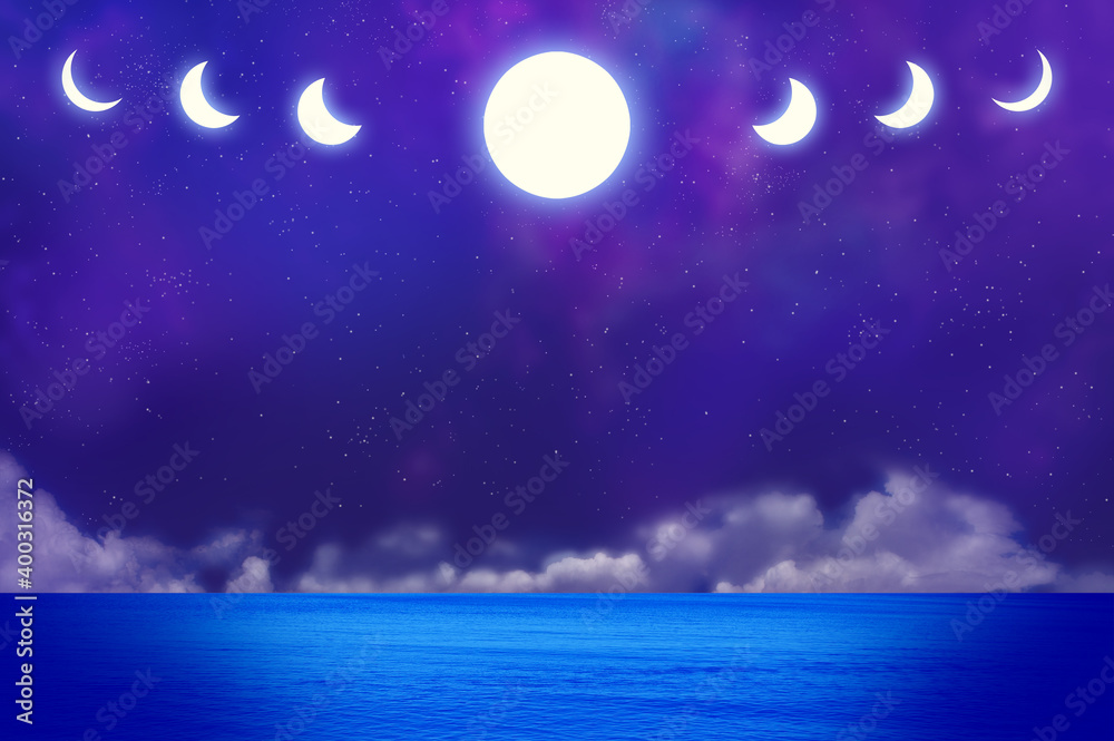 月の満ち欠けと夜の海 Stock イラスト Adobe Stock 月の満ち欠けと夜の海 Stock イラスト Adobe Stock