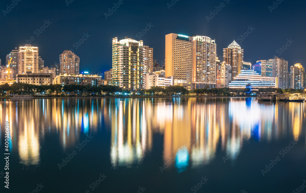 City night view of Bailuzhou Park, Xiamen, China