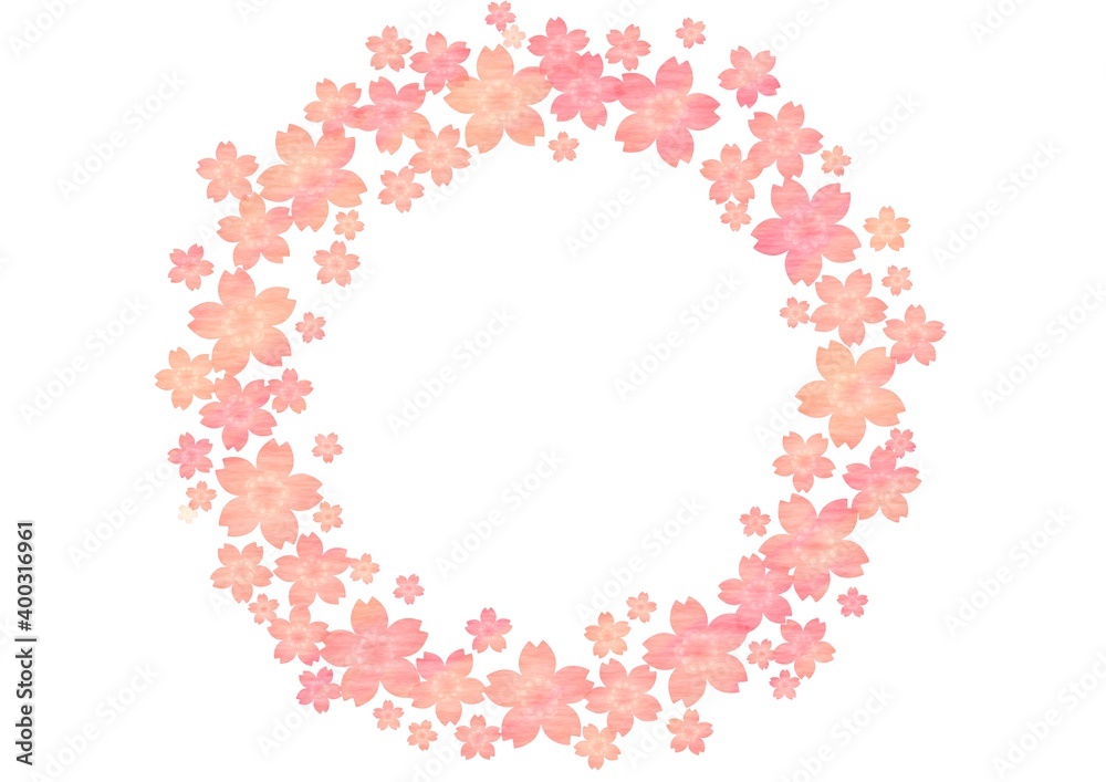 桜の花が集まったピンク色の丸いフレーム no.03