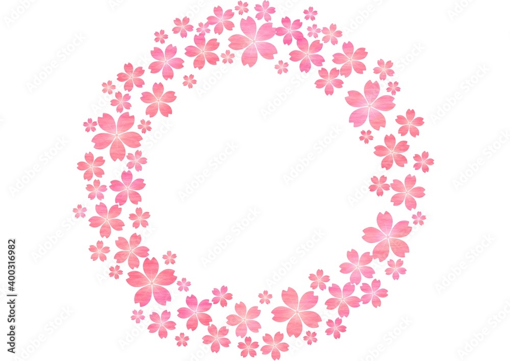 桜の花が集まったピンク色の丸いフレーム no.02