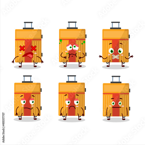 Yellow lugage cartoon character with nope expression