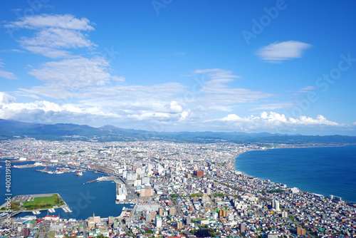 City landscape from Mount Hakodate (Hakodateyama) in Hakodate, Hokkaido prefecture, Japan - 函館山 北海道 函館市 日本	 photo