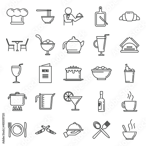 Restaurateur baker icons set. Outline set of restaurateur baker vector icons for web design isolated on white background