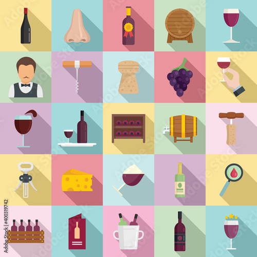 Sommelier icons set. Flat set of sommelier vector icons for web design