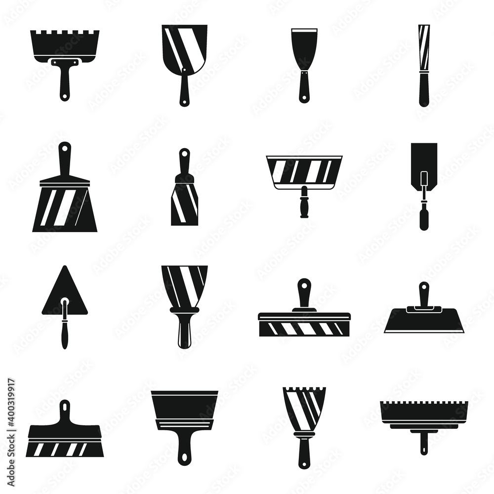 Putty knife tool icons set. Simple set of putty knife tool vector icons for web design on white background