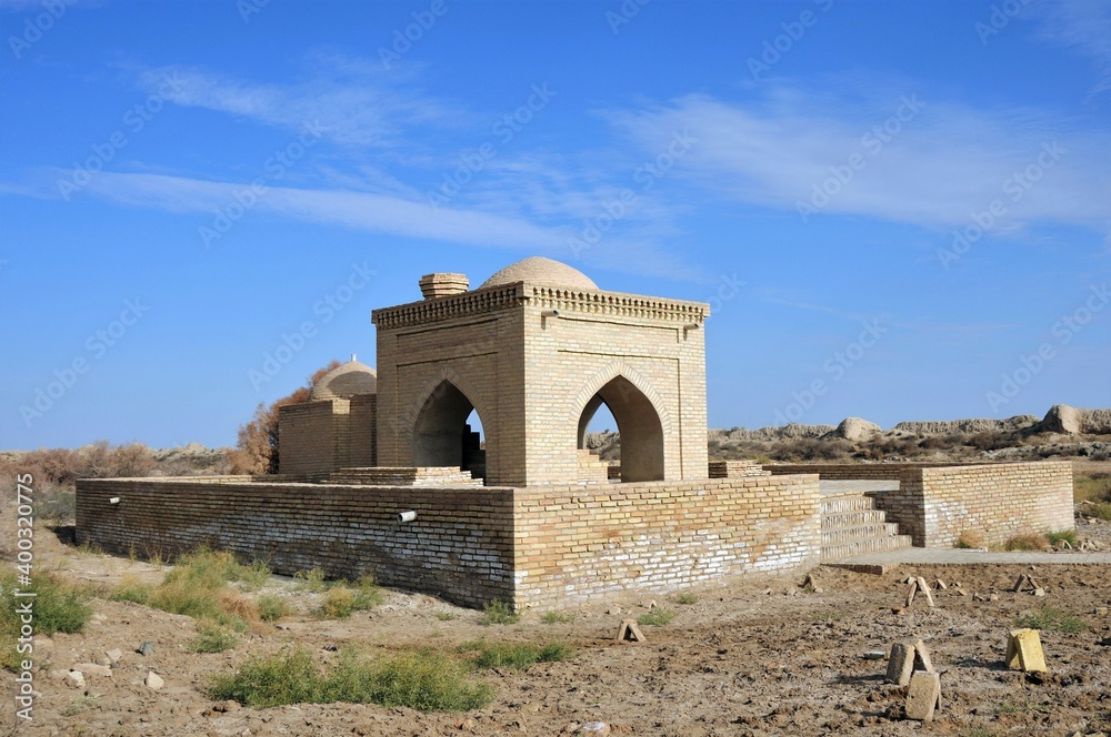 Ahmet Zamji Tomb was built in the 8th century. Pehlivan Ahmet Tomb is located on the side of the tomb. Merv, Turkmenistan.