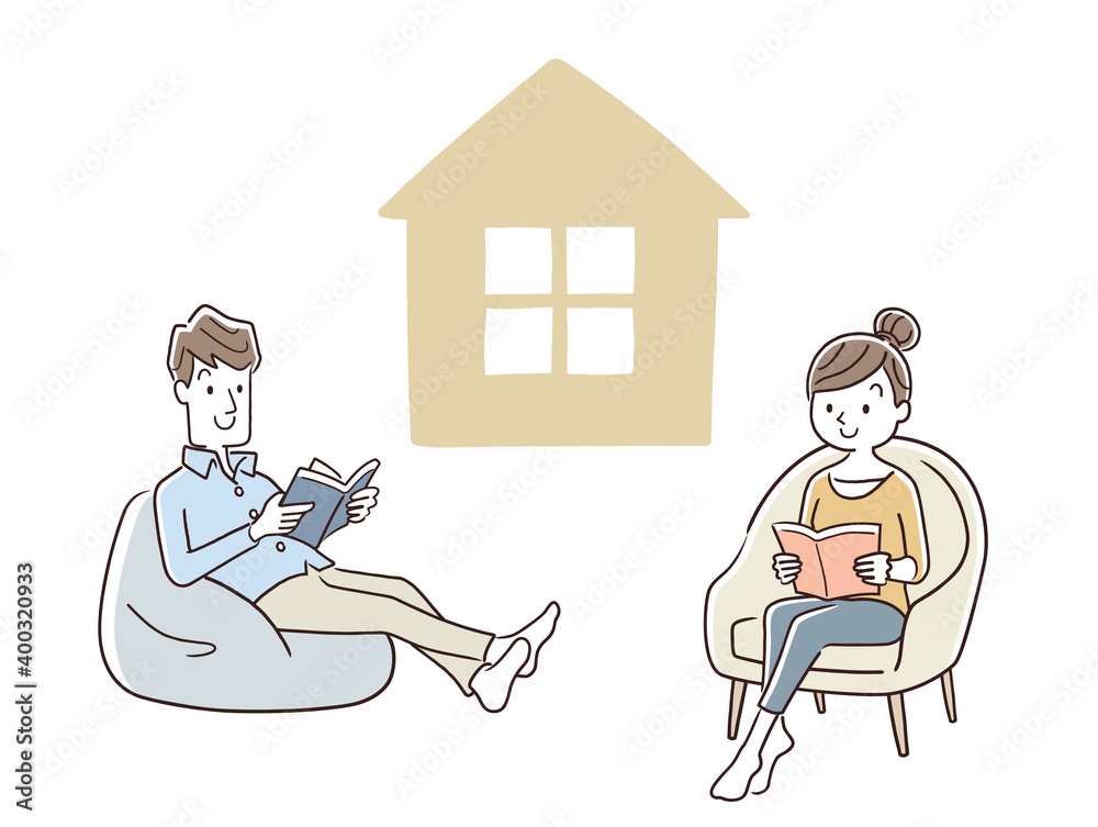 ベクターイラスト素材 おうち時間 ステイホーム 家で読書をする夫婦 カップル Stock Vector Adobe Stock