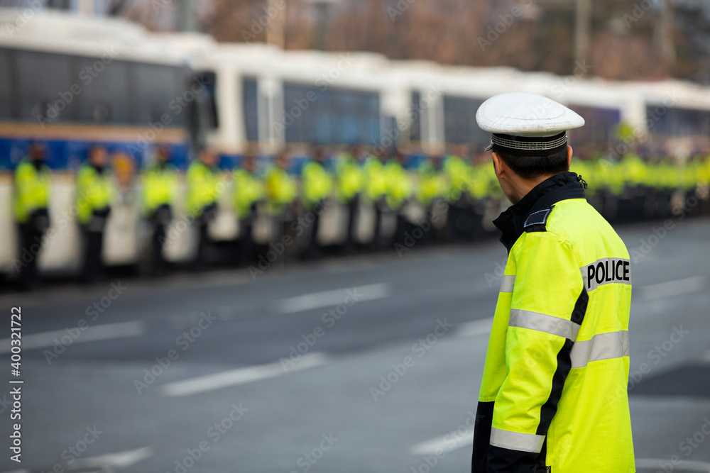 Police officers during an anti-government demonstration Police officers during an anti-government demonstration