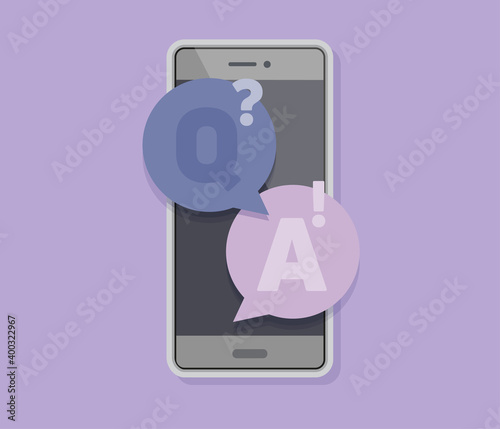 Frequently asked questions concept. 
Question and Answer chat in mobile phone. Vector illustration.