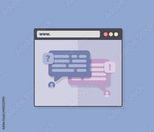 Frequently asked questions concept. 
Question and Answer chat in internet browser. Vector illustration.