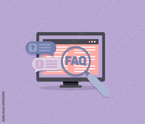 Frequently asked questions concept. 
Question and Answer chat in internet browser. Vector illustration.