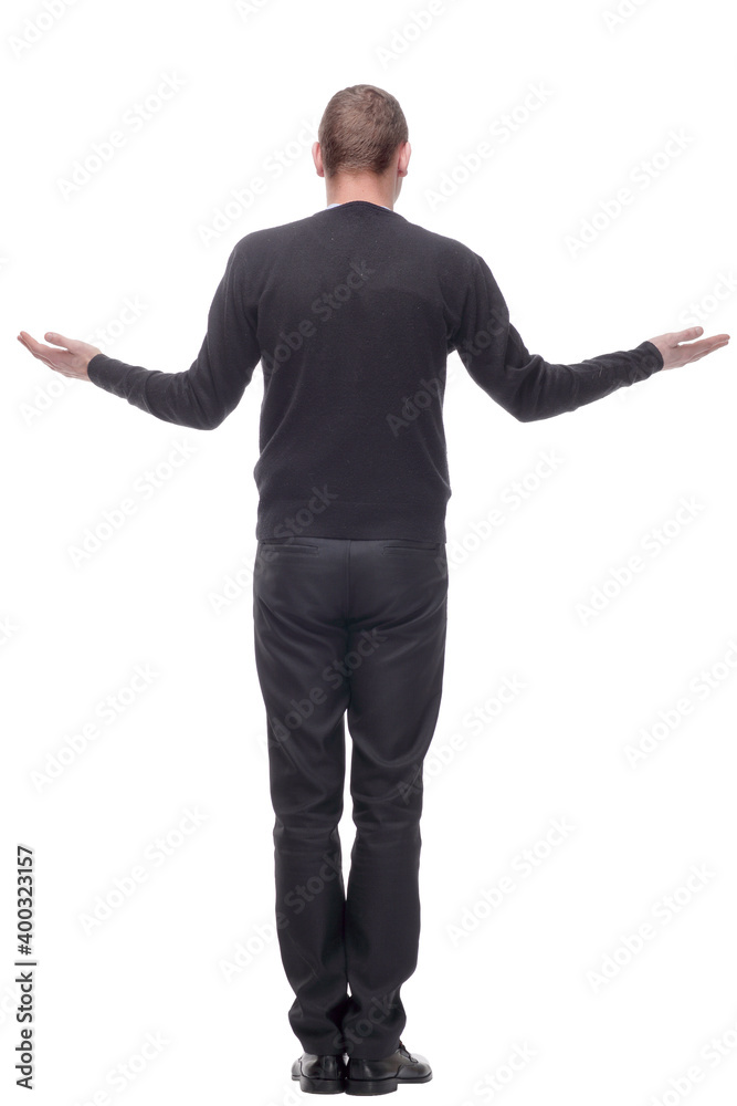 Business man from the back - looking at something over a white background Business man from the back - looking at something over a white background