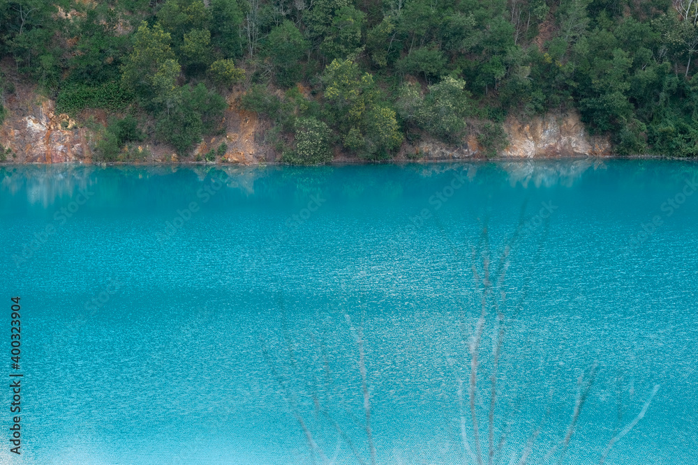 Blue water at Blue Lake , Bukit Ibam , Malaysia.
