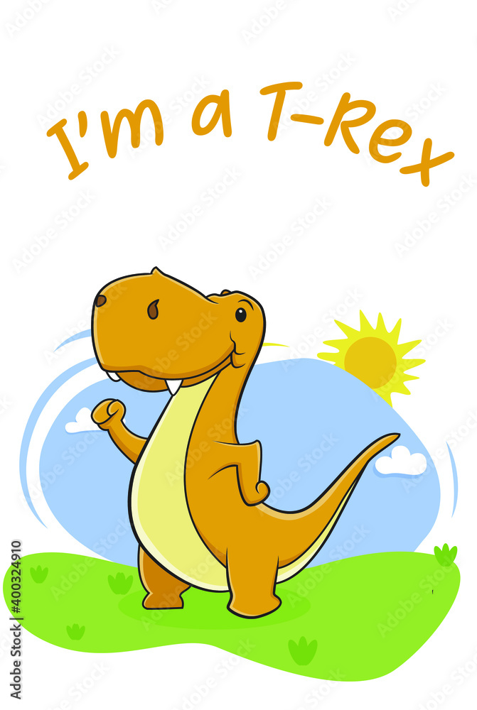 Obraz premium Cute T Rex walking dinosaur cartoon character design vector illustration