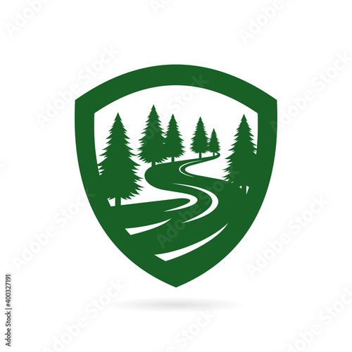 river with shield logo concept