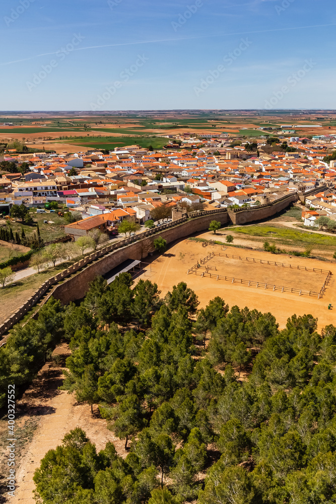Castle and town of Belmonte in La Mancha, Cuenca Spain.
