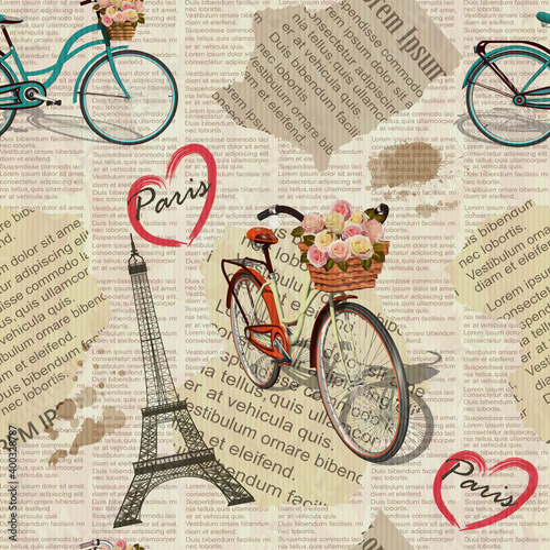 Seamless Paris vintage newspaper background.
