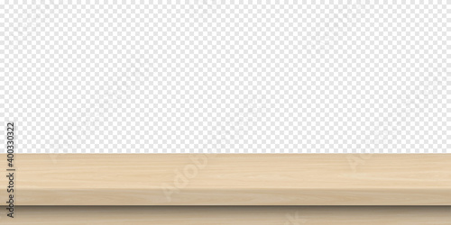 Wooden table product background isolated. Wood desk for display of product. 3d vector illustration.
