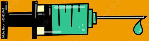 illustration of a syringe with a dose of vaccine. vaccination concept. flu vaccine. medical icon. Injection hand drawn vector illustration. 