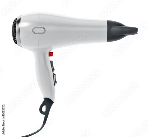 Professional hair dryer isolated on white background.. 3D illustration