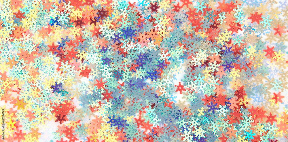 Snowflake Confetti Glitter background. Sprinkles Polyester Glitter flakes.