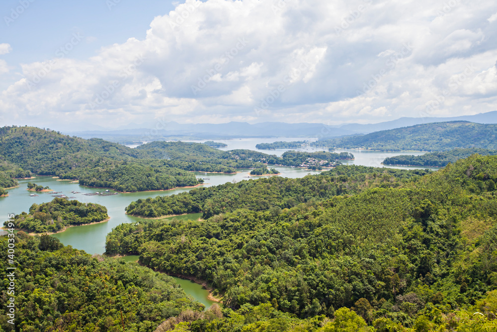 Beautiful view of Riam Kanan lake from the peak of Matang Kaladan hill in Banjar, South Kalimantan. Riam Kanan is a dam for power plant and conservation. Beautiful view of Riam Kanan lake from the peak of Matang Kaladan hill in Banjar, South Kalimantan. Riam Kanan is a dam for power plant and conservation.