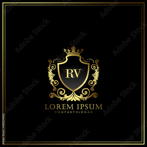 RV Initial Letter Luxury Logo template in vector art for Restaurant, Royalty, Boutique, Cafe, Hotel, Heraldic, Jewelry, Fashion and other vector illustration