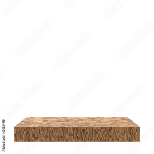 Wooden square podium isolated on white background. 3d rendering.