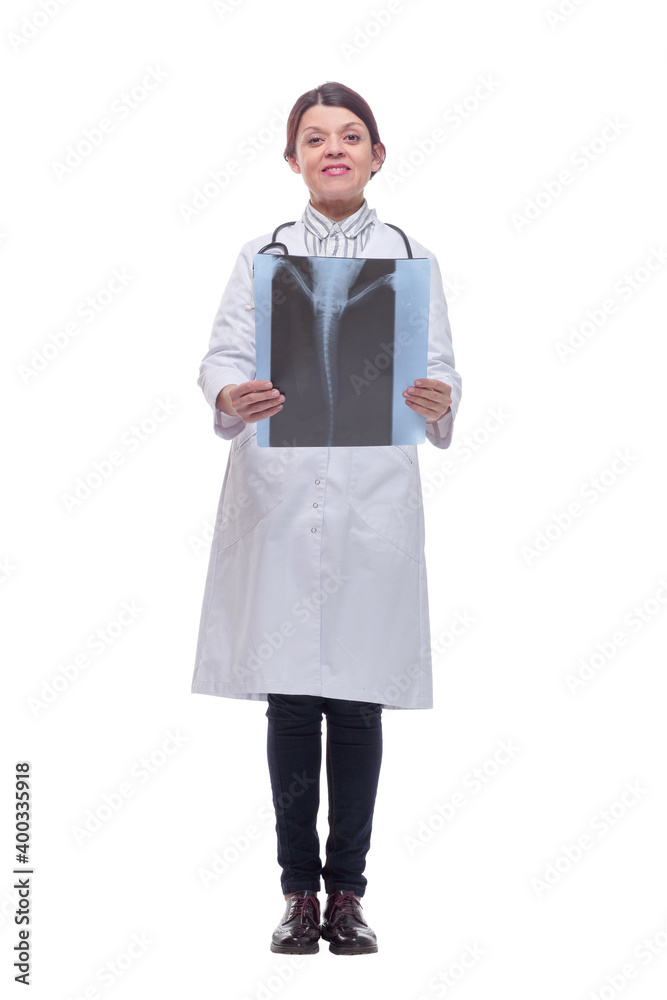 Professional female doctor examining patient's x-ray of human spine Professional female doctor examining patient's x-ray of human spine