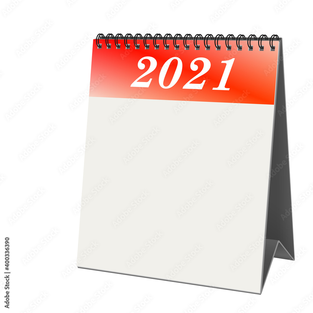 Tischkalender mit Deckblatt 2021 auf weißem Hintergrund Tischkalender mit Deckblatt 2021 auf weißem Hintergrund