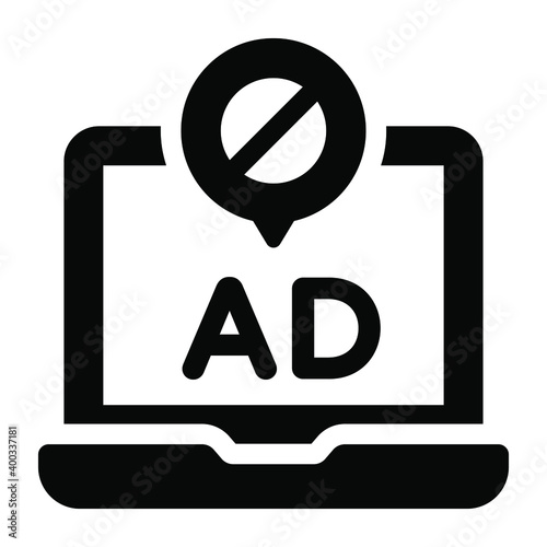 
Icon of blocked ad in editable solid design
