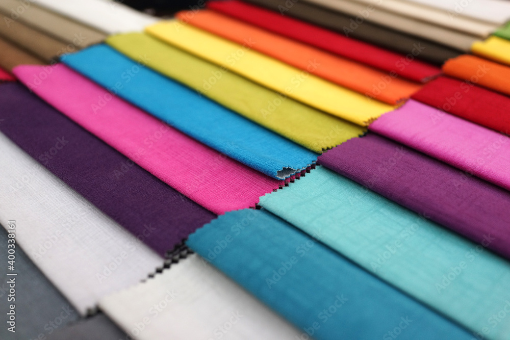 Fototapeta premium Samples of multi-colored fabrics for sofa close-up