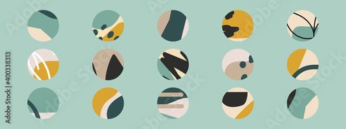 Big set of various highlight covers, abstract backgrounds with various hand drawn organic shapes, lines, spots, dots, doodle objects, round icons templates for social media stories