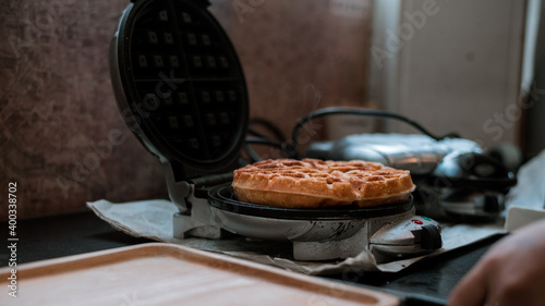 fresh waffles on waffle maker 
