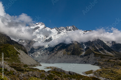 glacier lake at the mountains