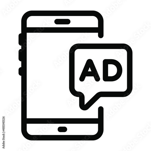 
An icon of mobile ad in solid design

