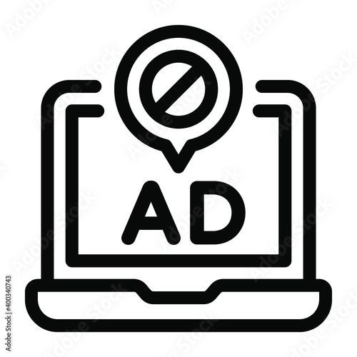 
Icon of blocked ad in editable solid design
