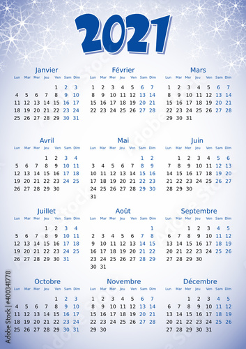 Calendrier 2021 simple - facilement éditable
