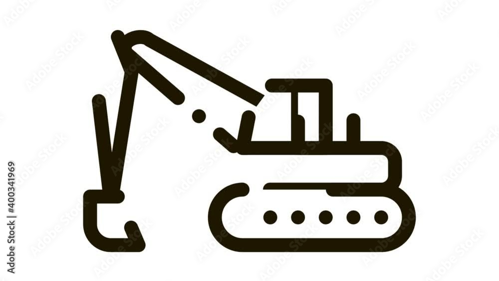 road repair excavator Icon Animation. black road repair excavator animated icon on white background road repair excavator Icon Animation. black road repair excavator animated icon on white background