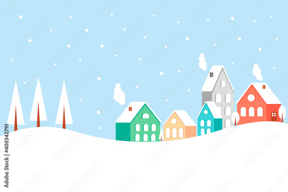 Christmas background illustration. New Year's landscape. Vector illustration in a flat style.