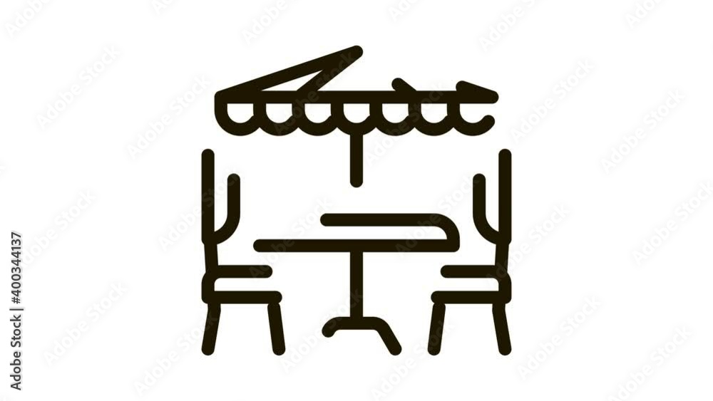 cafe table chairs and umbrella Icon Animation. black cafe table chairs and umbrella animated icon on white background cafe table chairs and umbrella Icon Animation. black cafe table chairs and umbrella animated icon on white background