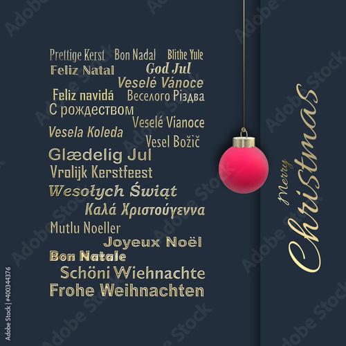Merry Christmas card In Different European, Eastern European languages